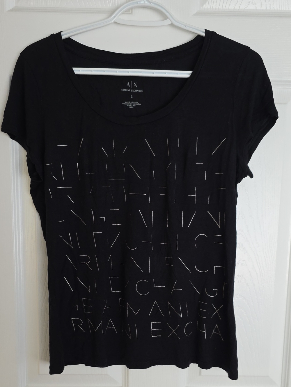 Armani Exchange Black Short Sleeve Tee with Metallic Logo Print
